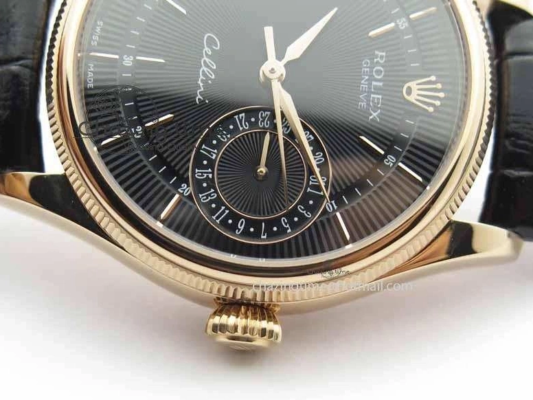 Black RG A3165 Dial Leather Date On Stick Best Edition Strap VF Cellini Markers Black 0708